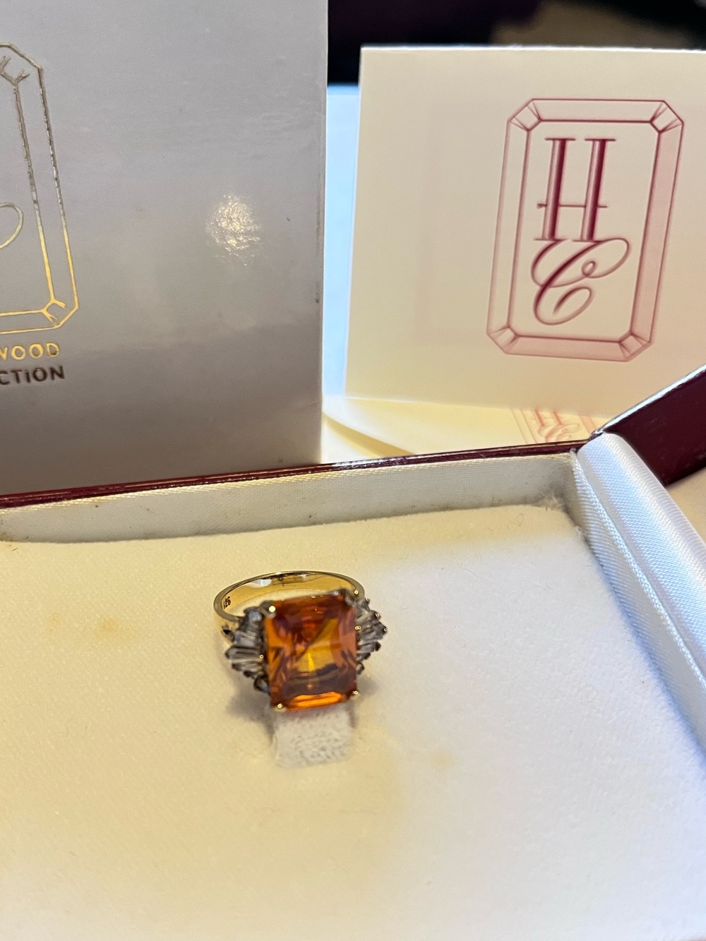 Vintage Jean Harlow Ring Hollywood Collection Orange CZ Baguette 925 Silver Sz 6